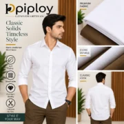 Piploy Men's White & Brown Solid Unstitched Shirt Fabric - Image 2