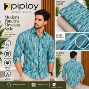 Piploy Men's Teal Blue Multicolor Printed Unstitched Shirt Fabric - Image 2