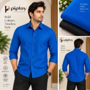 Piploy Men's Royal Blue & Black Solid Unstitched Shirt Fabric - Image 2