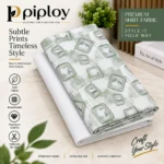 Piploy Men's Sage Green Abstract Geometric Print Unstitched Shirt Fabric with White Fabric