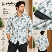 Piploy Men's White & Sage Green Abstract Printed Unstitched Shirt Fabric - Image 2