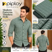 Piploy Men's Sage Green Check Unstitched Shirt Fabric with Dark Green Contrast - Image 2