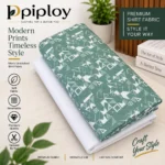 Piploy Men's Sage Green & White Geometric Print Unstitched Shirt Fabric