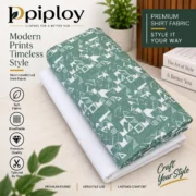 Piploy Men's Sage Green & White Geometric Print Unstitched Shirt Fabric