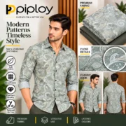 Piploy Men's Sage Green Paisley Printed Unstitched Shirt Fabric - Image 2