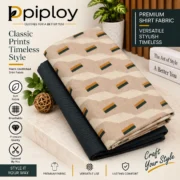 Piploy Men's Beige & Charcoal Geometric Printed Unstitched Shirt Fabric