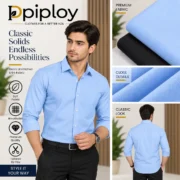 Piploy Men's Sky Blue & Black Solid Unstitched Shirt Fabric - Image 2