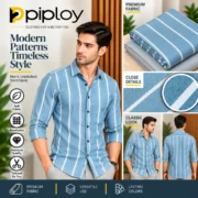 Piploy Men's Sky Blue & White Striped Unstitched Shirt Fabric - Image 2