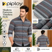 Piploy Men's Charcoal Geometric Stripe Unstitched Shirt Fabric - Image 2