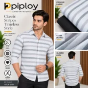 Piploy Men's White & Grey Striped Unstitched Shirt Fabric – Classic Casual Shirt Material - Image 2