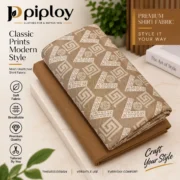 Piploy Men's Tan Brown Geometric Print Unstitched Shirt Fabric