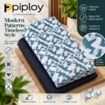 Piploy Men's Teal Blue & White Abstract Printed Unstitched Shirt Fabric with Navy Contrast