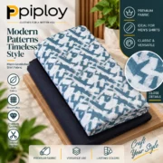 Piploy Men's Teal Blue & White Abstract Printed Unstitched Shirt Fabric with Navy Contrast