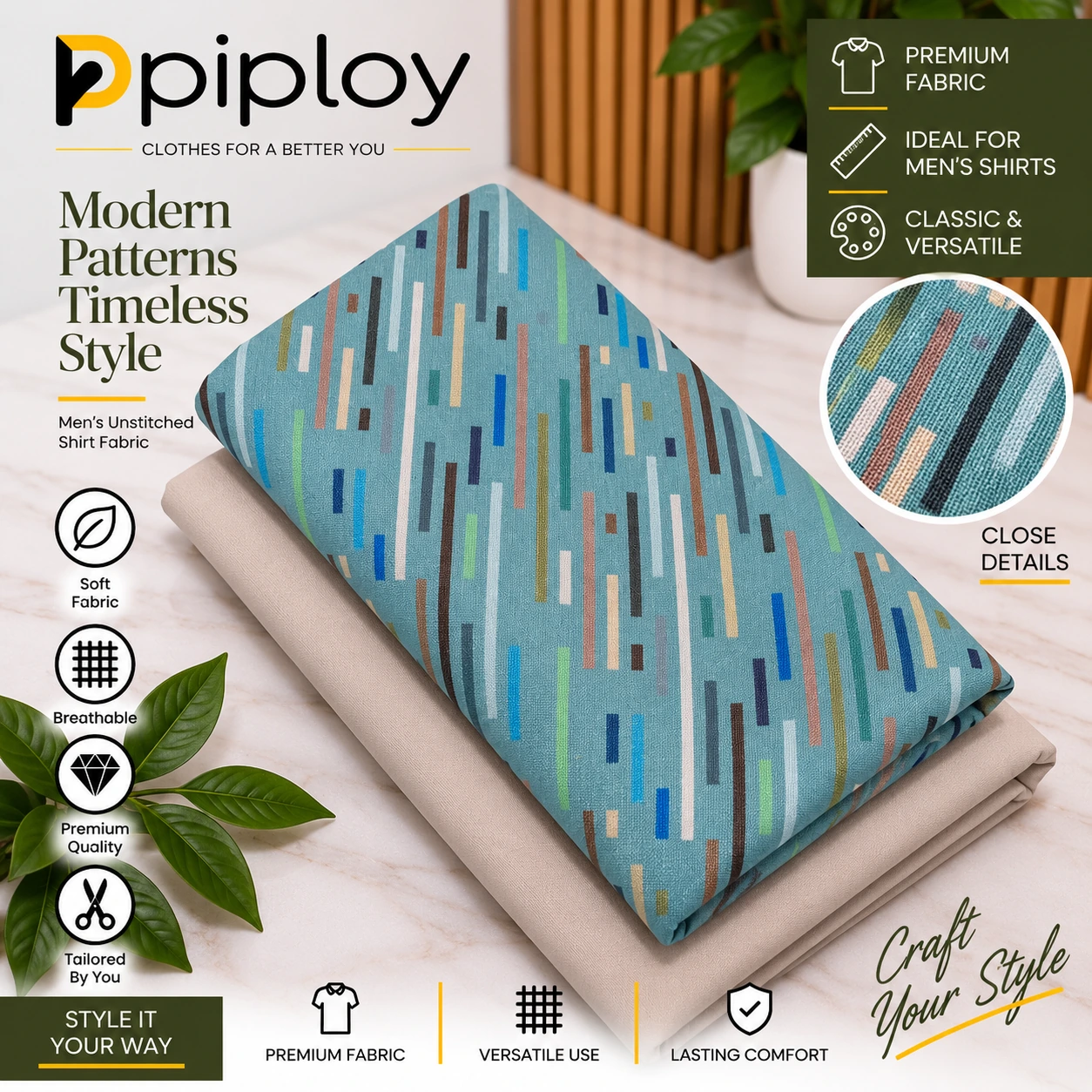 piploy-teal-multicolor-unstitched-shirt-fabric-cover Piploy Men's Teal Blue Multicolor Printed Unstitched Shirt Fabric - Image 1