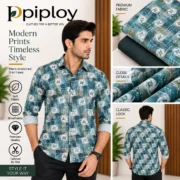 Piploy Men's Teal Green Abstract Printed Unstitched Shirt Fabric - Image 2