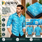 Piploy Men's Turquoise Blue Paisley Printed Unstitched Shirt Fabric - Image 2
