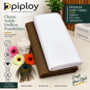 Piploy Men's White & Brown Solid Unstitched Shirt Fabric
