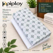 Piploy Men's White & Sage Green Geometric Floral Printed Unstitched Shirt Fabric