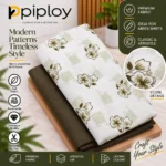 Piploy Men's White & Olive Floral Printed Unstitched Shirt Fabric