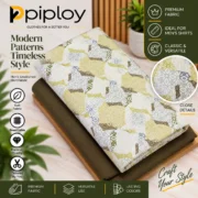 Piploy Men's Ivory & Olive Geometric Printed Unstitched Shirt Fabric