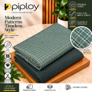 Piploy Men's Sage Green Check Unstitched Shirt Fabric with Dark Green Contrast